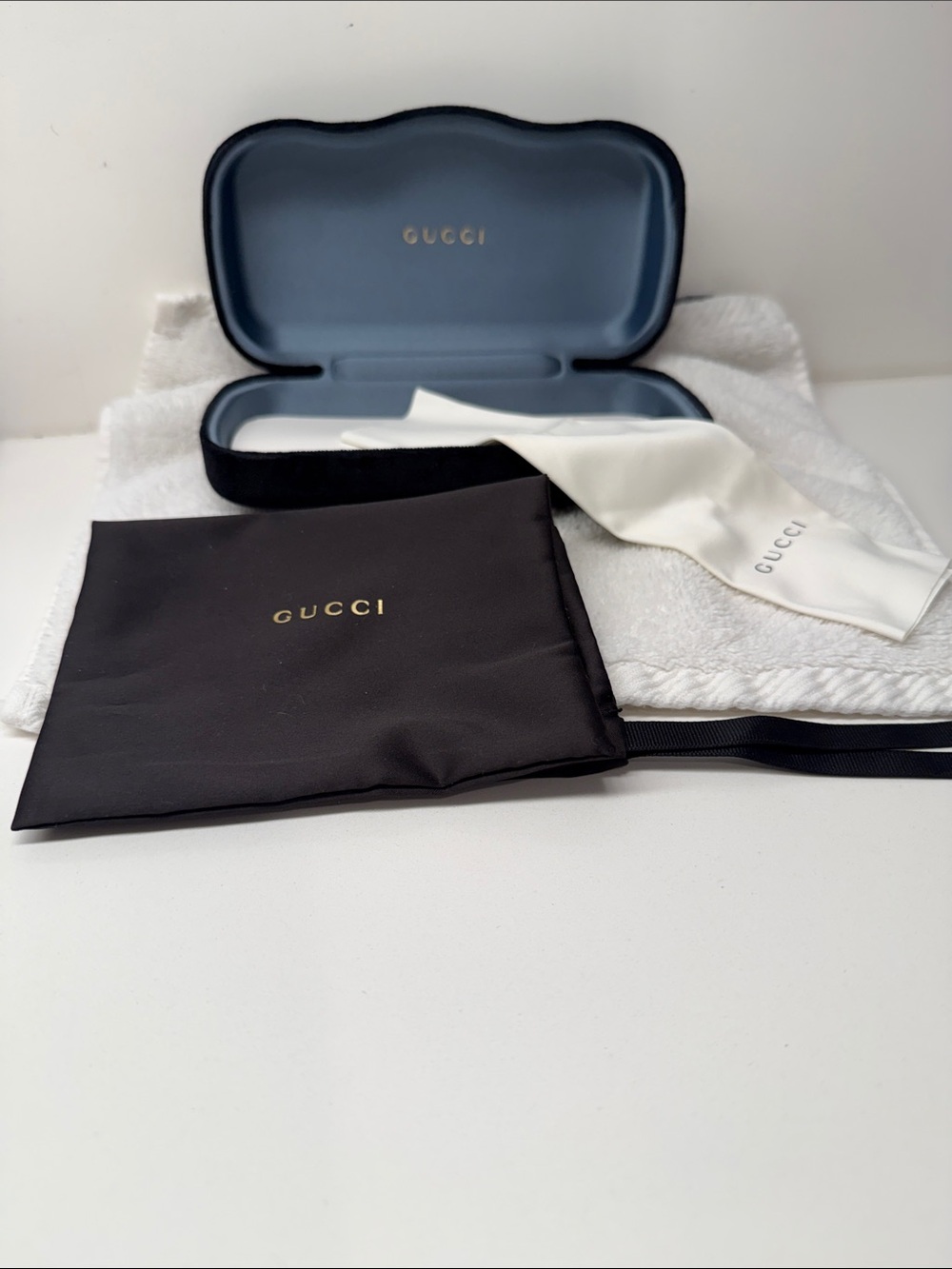 Gucci Black Eyewear Case with White Cleaning Cloth